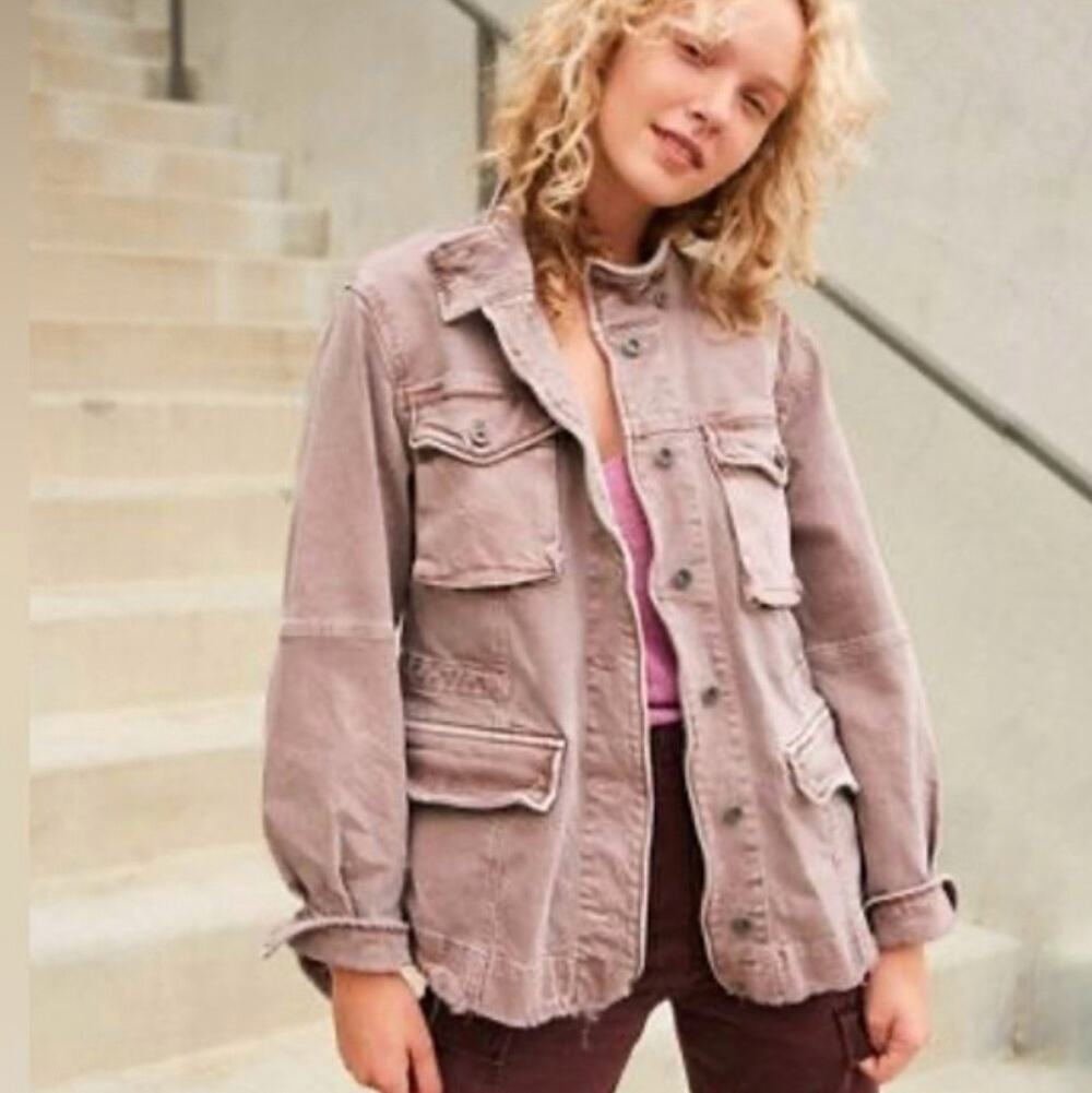 Free People Women's Harley Military Utility Jean Jacket Reddish Brown Size XS